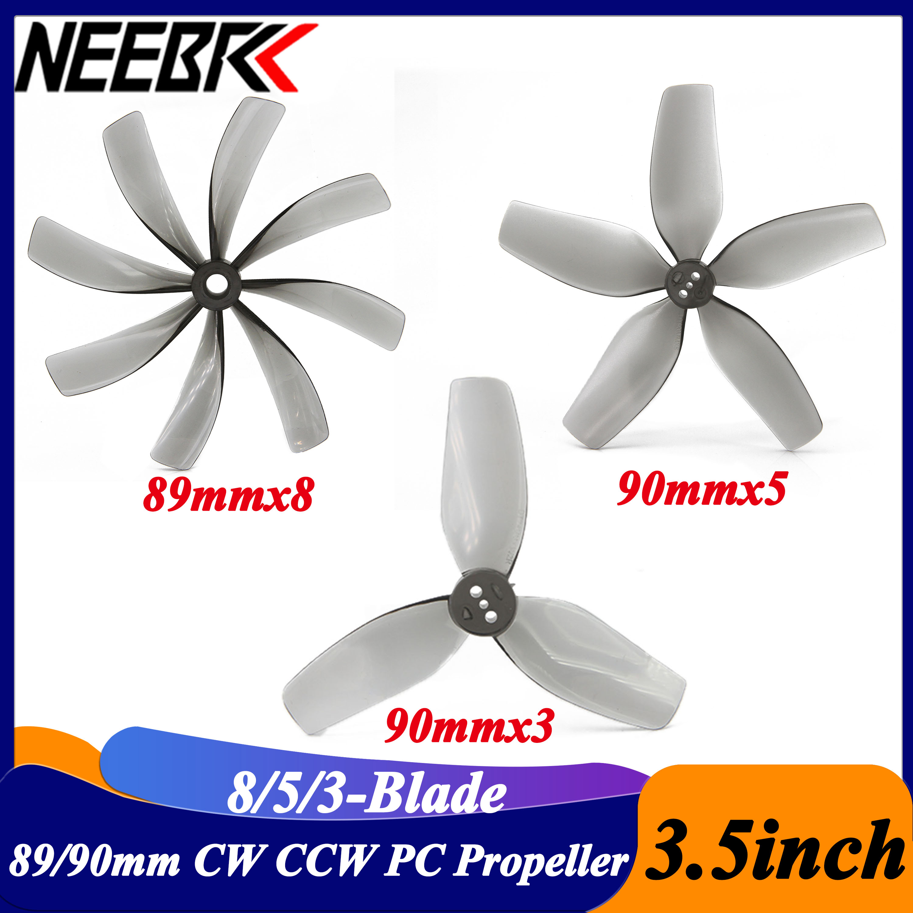 Drone Racing Propeller - 2Pairs 3.5inch 89x8 90x5 90x3 8/5/3-blade
